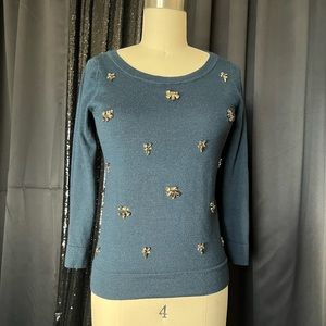 Jeweled 3/4 sleeve navy sweater Ann Taylor Loft size XS